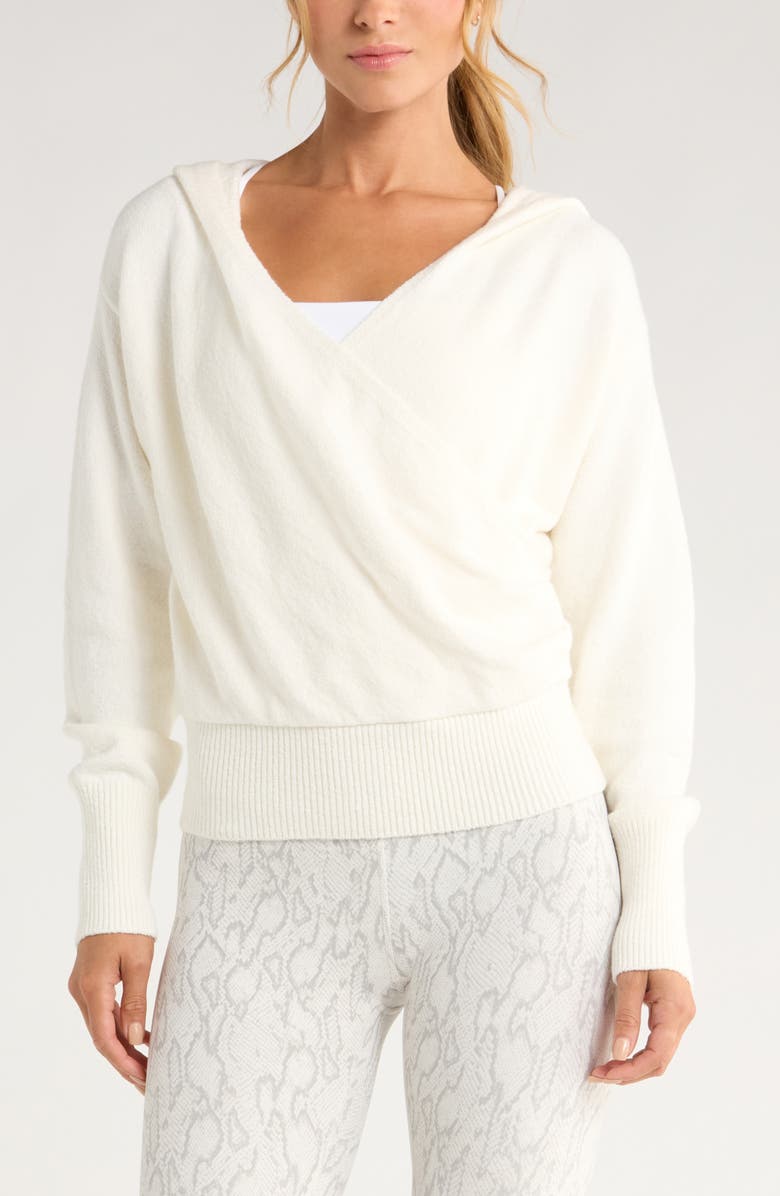 Zella Surplice Hoodie Sweater, Main, color, Ivory Egret