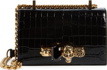 【関税&送料込】Alexander Mcqueen Black Leather Mini Satchel Alexander McQueen Black Leather Mini Cross-bar Handbag