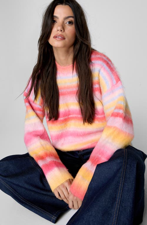 Nasty Gal Brushed Stripe Crewneck Sweater In Pink