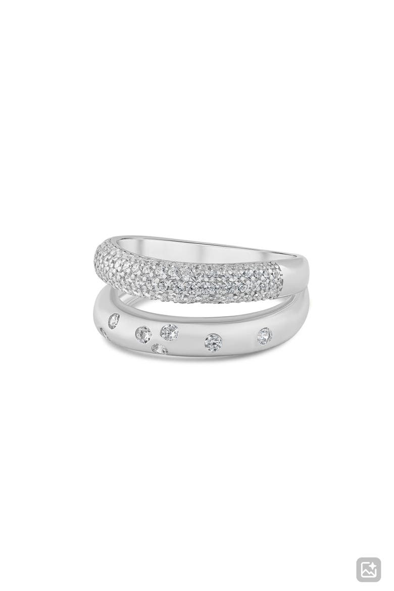 Cubic Zirconia Double Band Ring, Alternate, color, RHODIUM PLATED BRASS