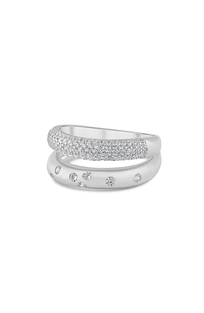 CZ by Kenneth Jay Lane Cubic Zirconia Double Band Ring, Alternate, color, Rhodium Plated Brass