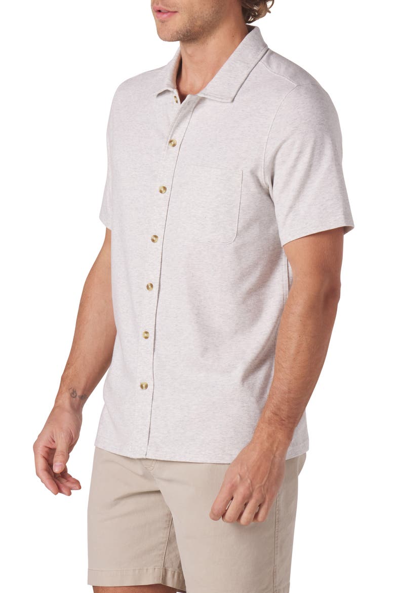 Puremeso Solid Short Sleeve Knit Button-Up Shirt, Alternate, color, STONE