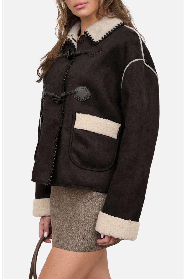 Faux Shearling & Faux Suede Jacket, Alternate, color, BLACK