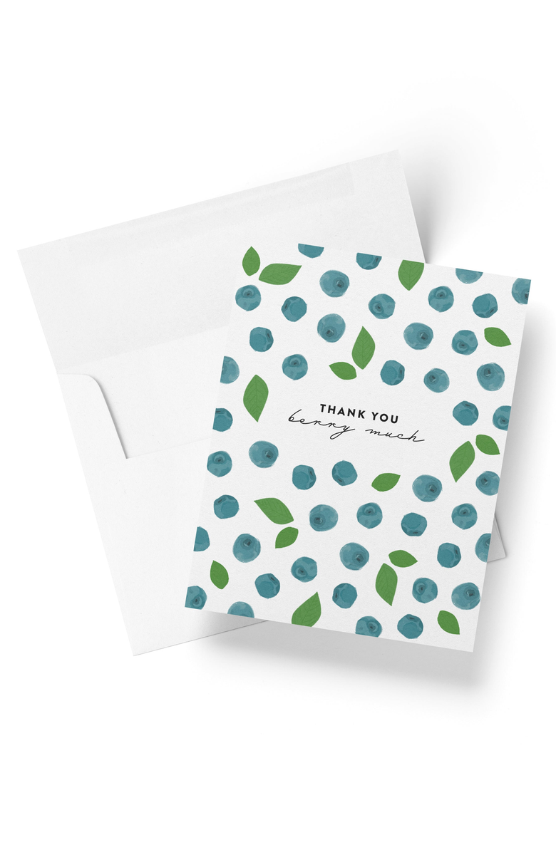 Joy Paper Co. Thank You Berry Much Boxed Set of 8 Greeting Cards, Main, color, Blueberry Pattern