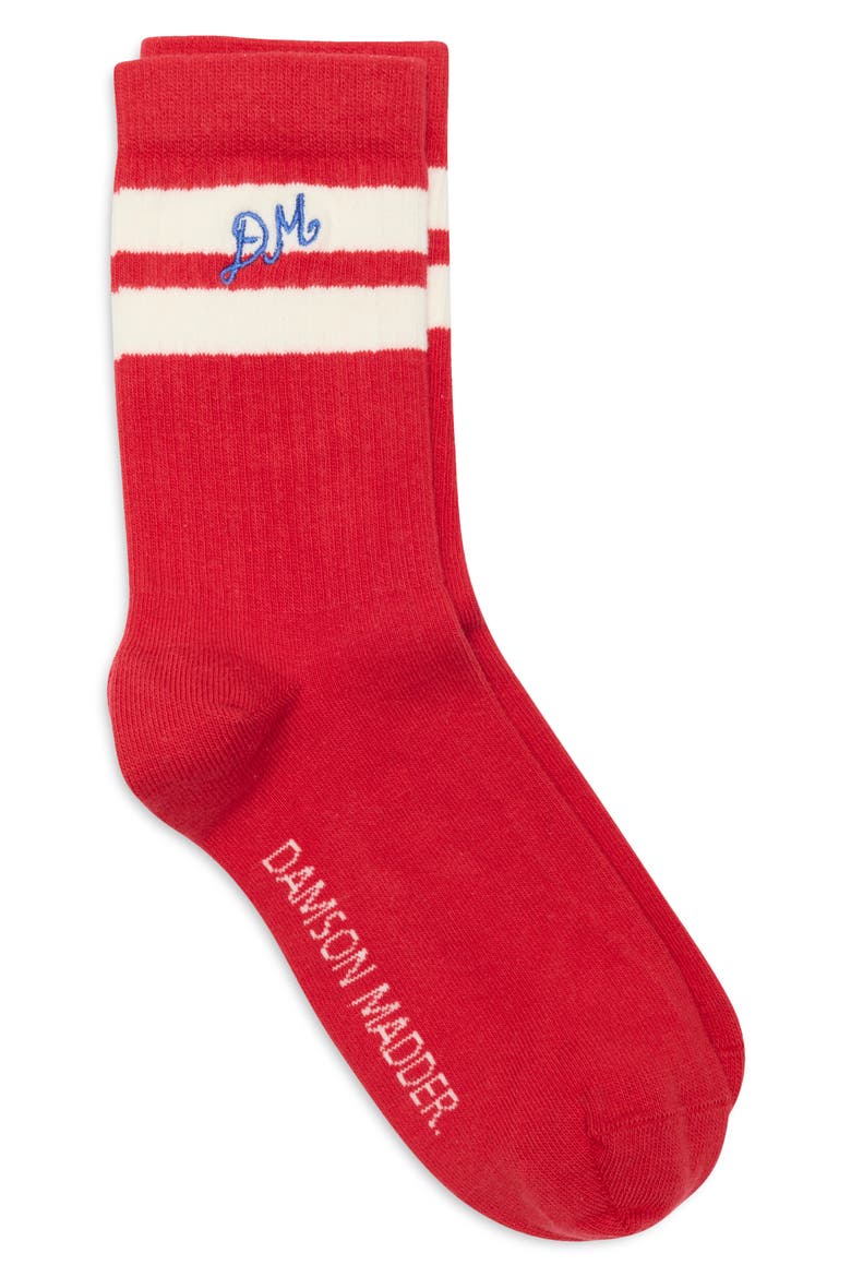 Sporty Stripe Crew Socks, Alternate, color, RED