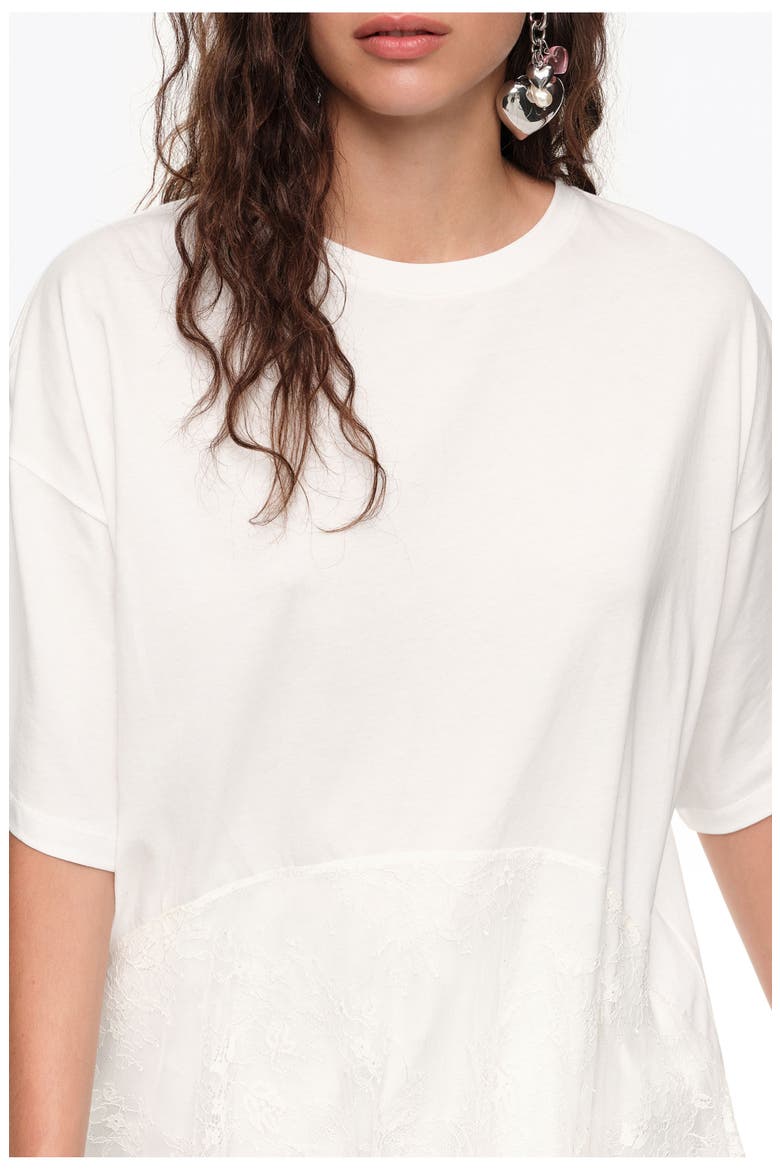 Lace Ruffle Oversized T-shirt, Alternate, color, WHITE