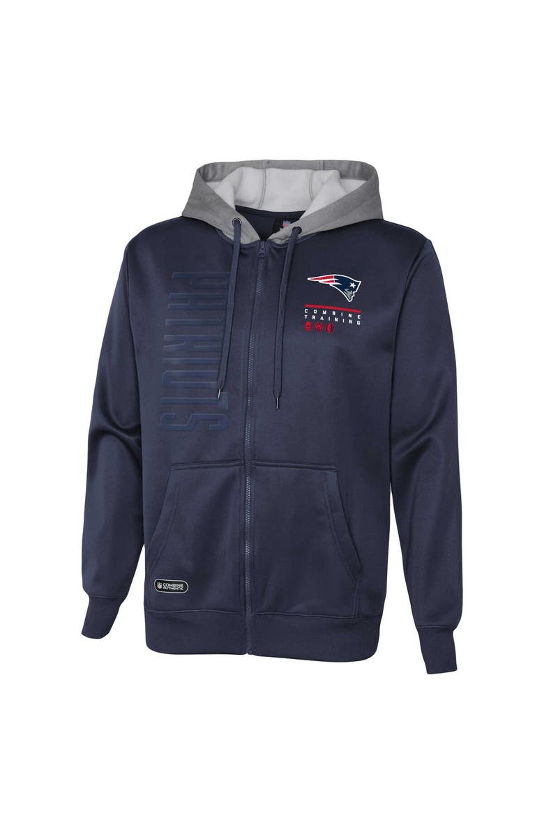 Outerstuff Men's Navy New England Patriots Combine Authentic Field Play Full-Zip Hoodie Sweatshirt, Alternate, color,