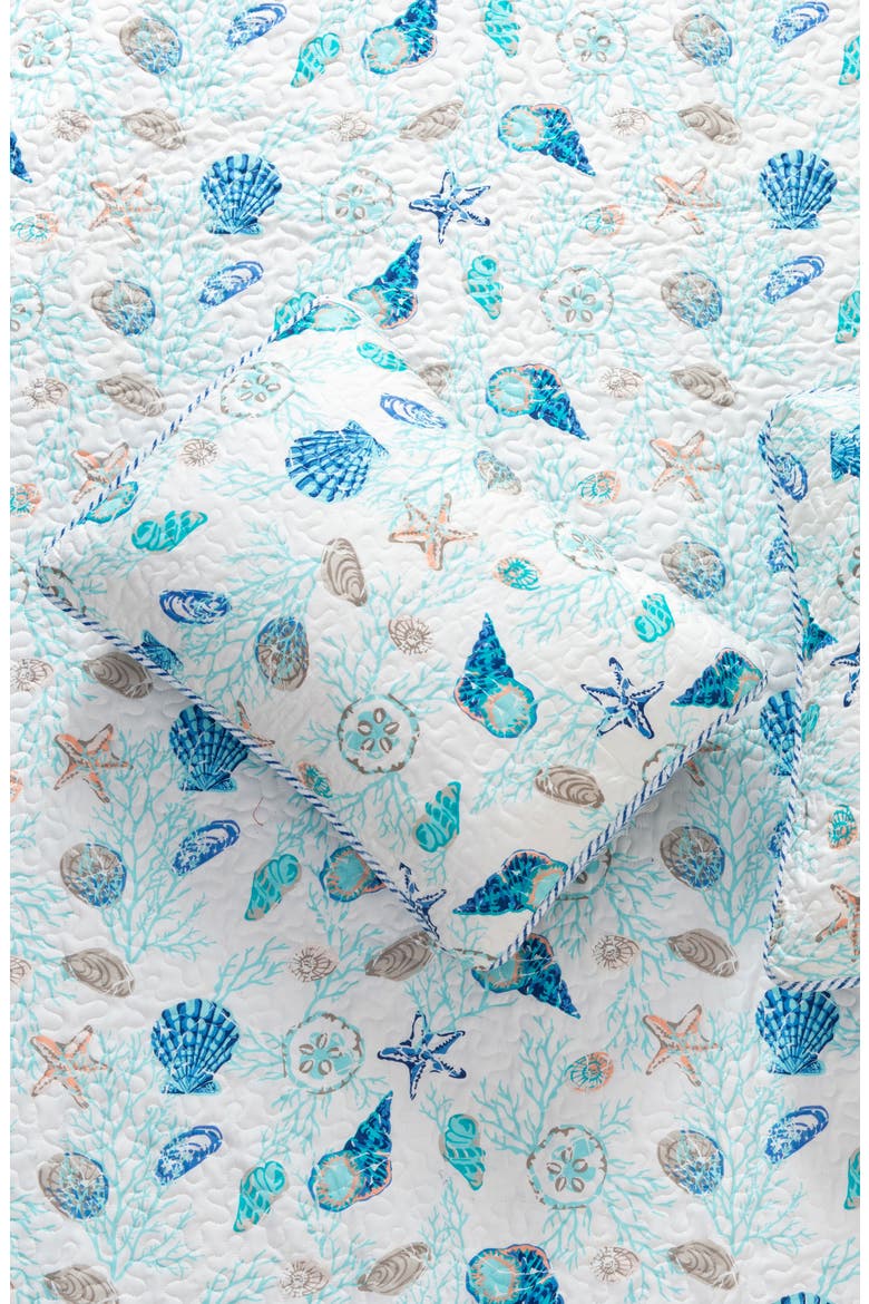 Coastal Seashells Quilt Set, Alternate, color, BLUE CORAL