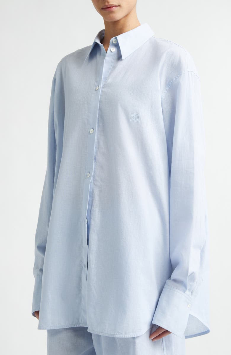 TOTEME Oversize Cotton & Linen Button-Up Shirt, Alternate, color, Sky
