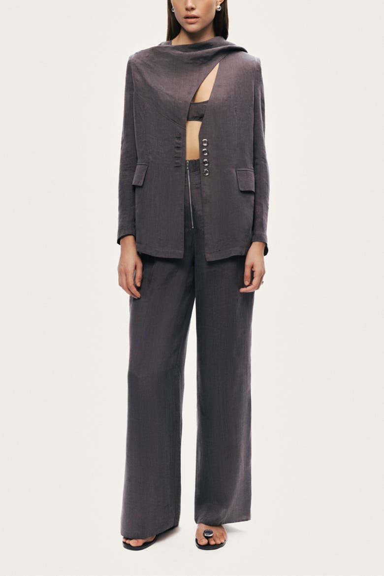 Asymmetrical Draped Tailored Jacket, Alternate, color, Anthracite