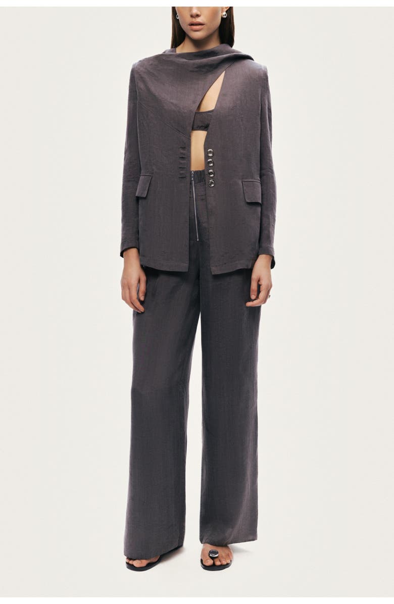 Nocturne Asymmetrical Draped Tailored Jacket, Alternate, color, Anthracite