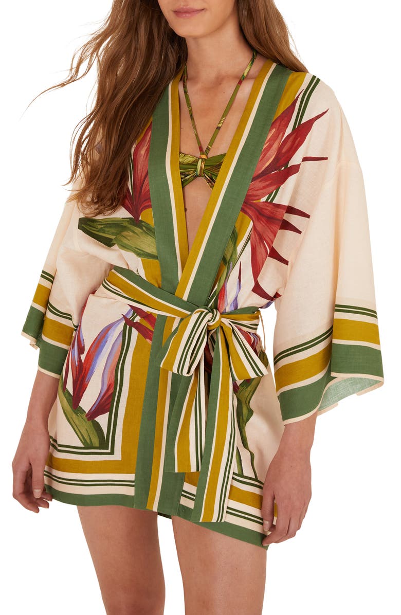 FARM Rio Strilitzia Tie Waist Cover-Up Dress, Main, color, Strilitzia Light