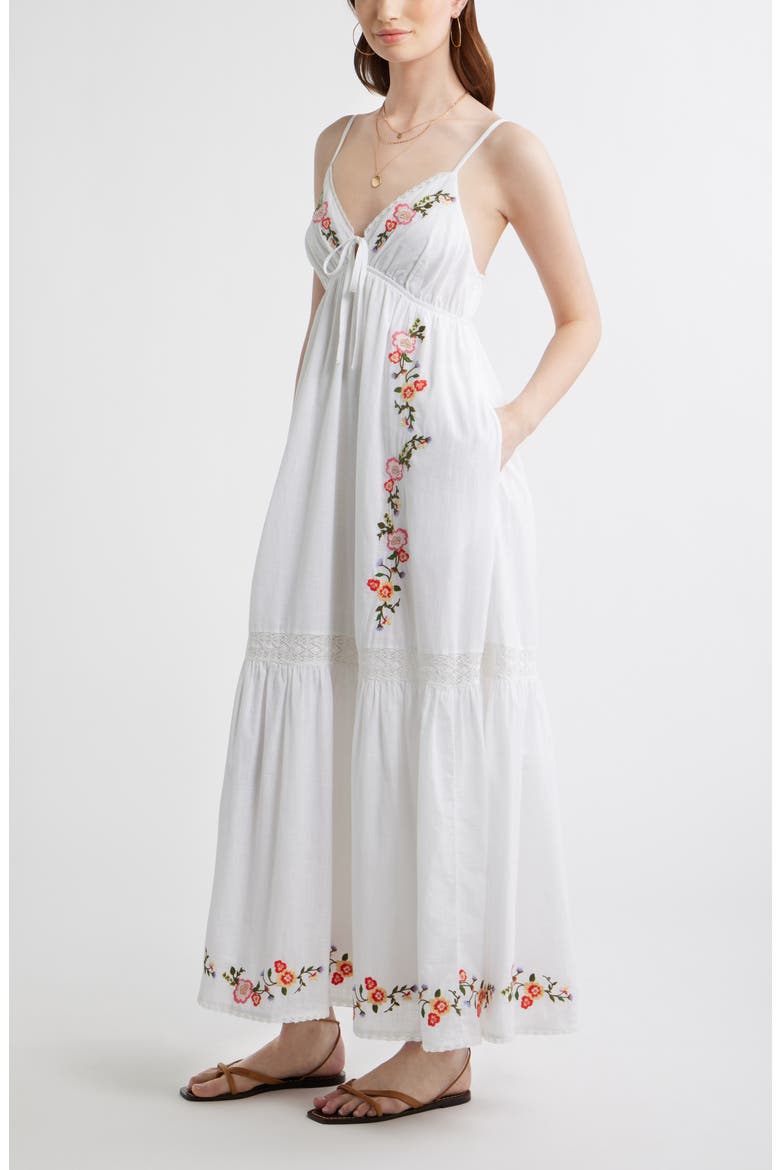 Floral Lace Trim Babydoll Maxi Dress, Alternate, color, WHITE MULTI EMB FLORAL