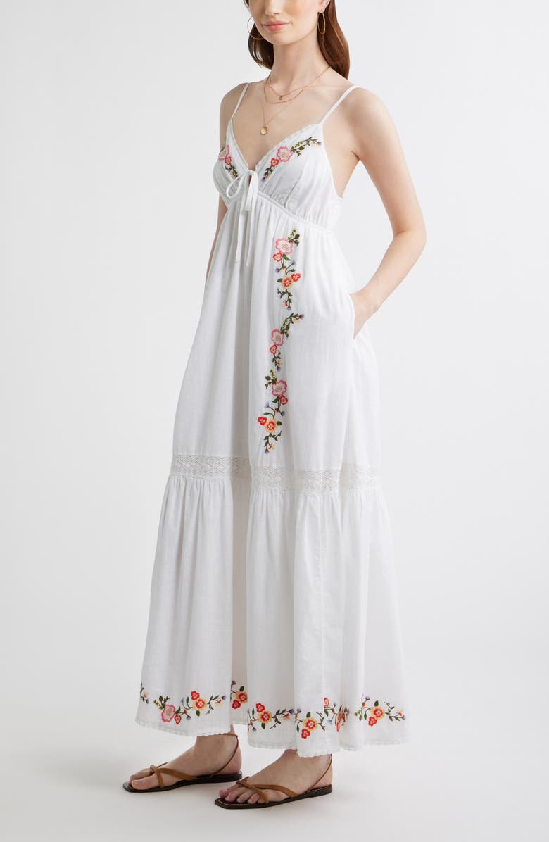 Treasure & Bond Floral Lace Trim Babydoll Maxi Dress, Alternate, color, White Multi Emb Floral