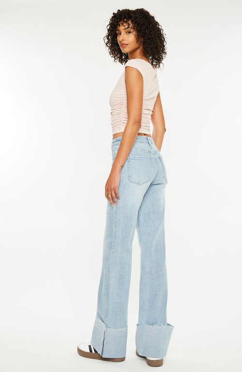 Kancan Franny High Rise Wide Flare Jeans In Light Wash