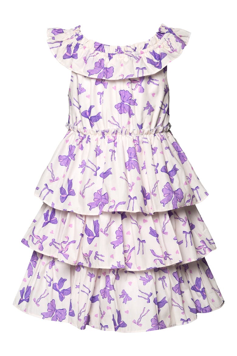 Kids' Bow Print Tiered Dress, Alternate, color, LAVENDER