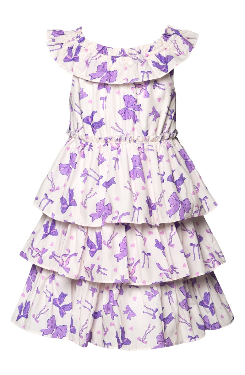 Sara Sara Kids' Bow Print Tiered Dress, Alternate, color, Lavender