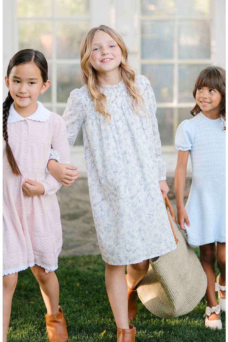 Kids' Organic Long Sleeve Ruffle Neck Smocked Yoke Dress, Alternate, color, Winter Floral