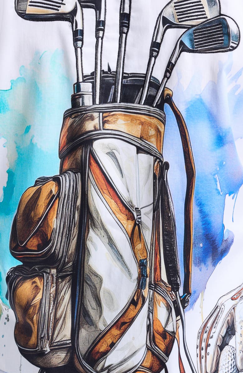 Robert Graham Genesis Golf Print Button-Up Shirt, Alternate, color, White