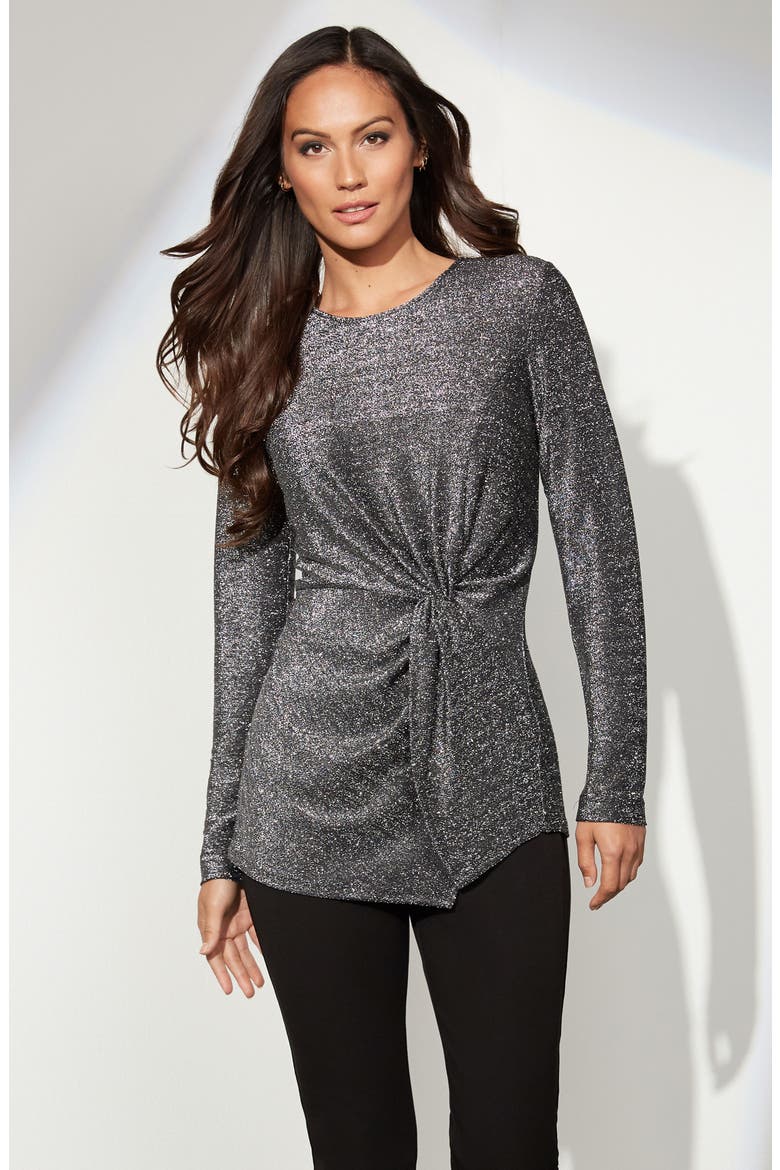 Shimmer Twist Front Top, Alternate, color, BLACK