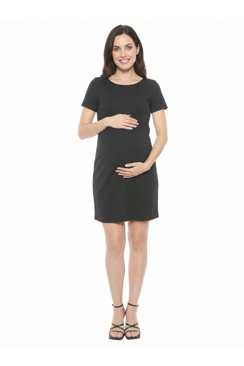 Maternity Short Sleeve Round Neck Mini Shift Dress, Main, color, Black