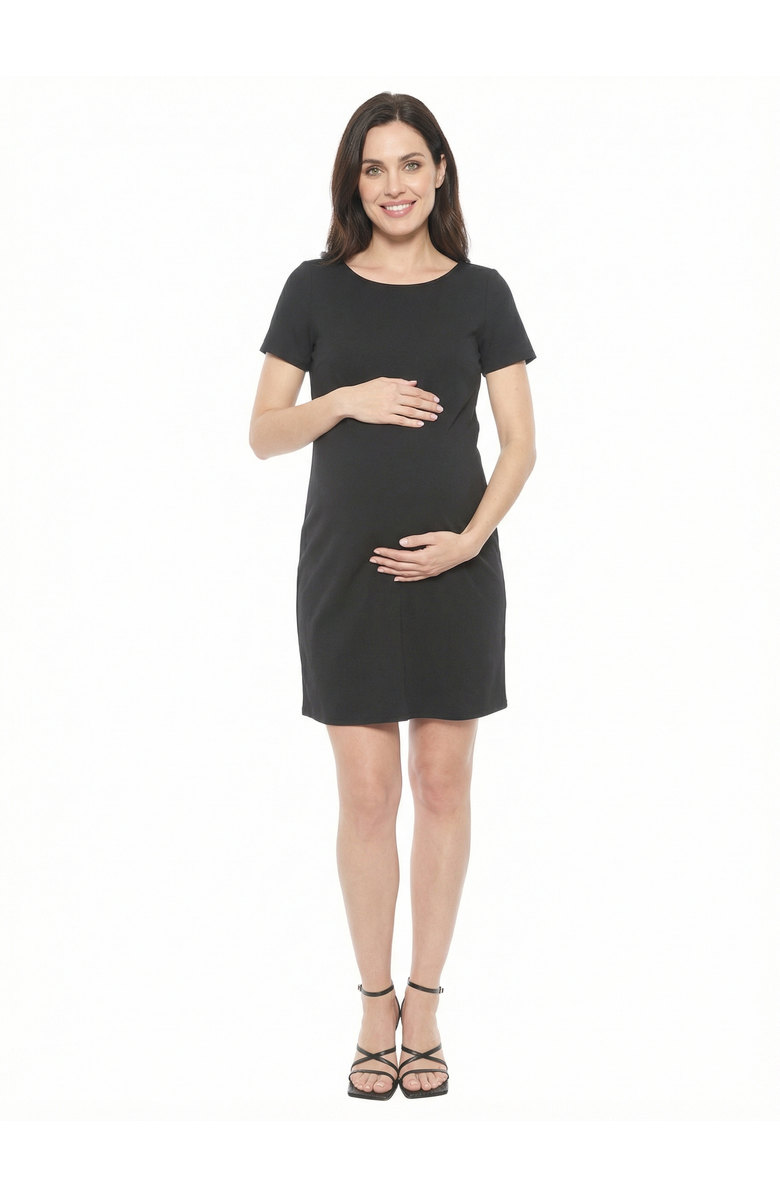 24seven Comfort Apparel Maternity Short Sleeve Round Neck Mini Shift Dress, Main, color, Black