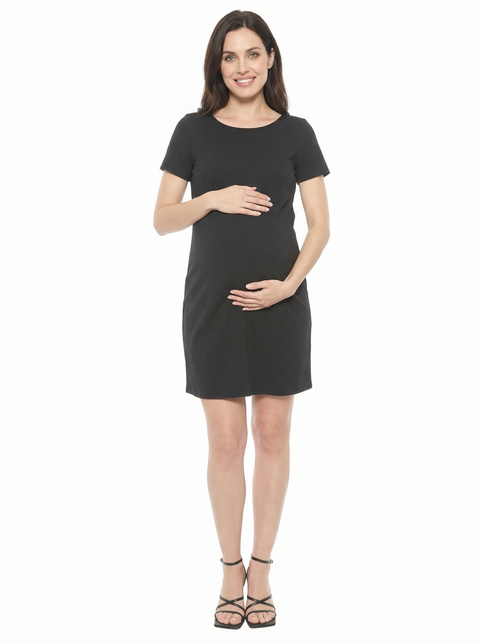 Maternity Short Sleeve Round Neck Mini Shift Dress