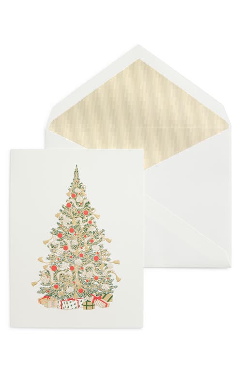 Crane Gold Tassel Trimmed Tree Set of 10 Greeting Cards in Green/White  product