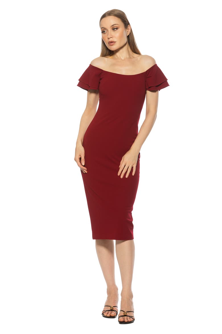 Winston Off the Shoulder Body-Con Midi Dress, Alternate, color, BURGUNDY