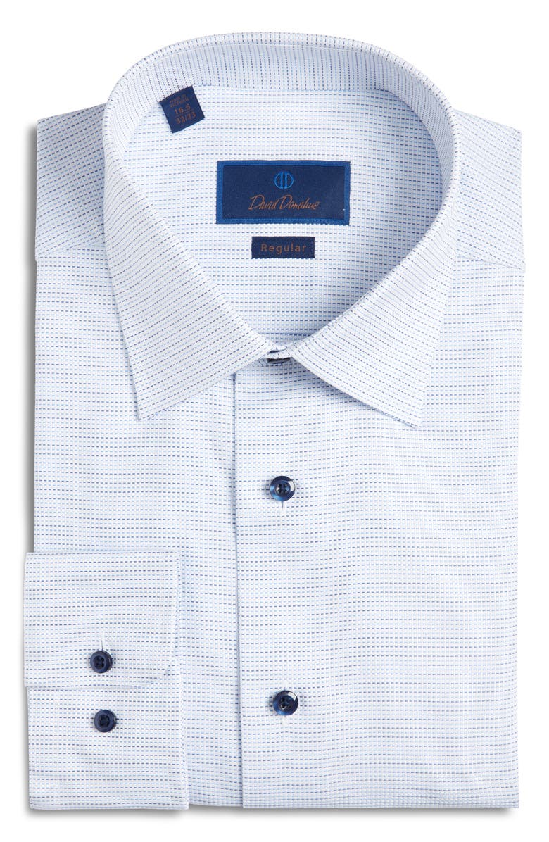 David Donahue Regular Fit Micro Tic Cotton Dobby Dress Shirt, Main, color, Sky/ Blue