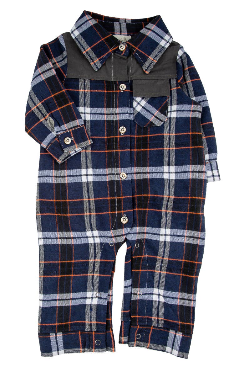 Teddy Plaid Cotton Romper, Main, color, YOSEMITE