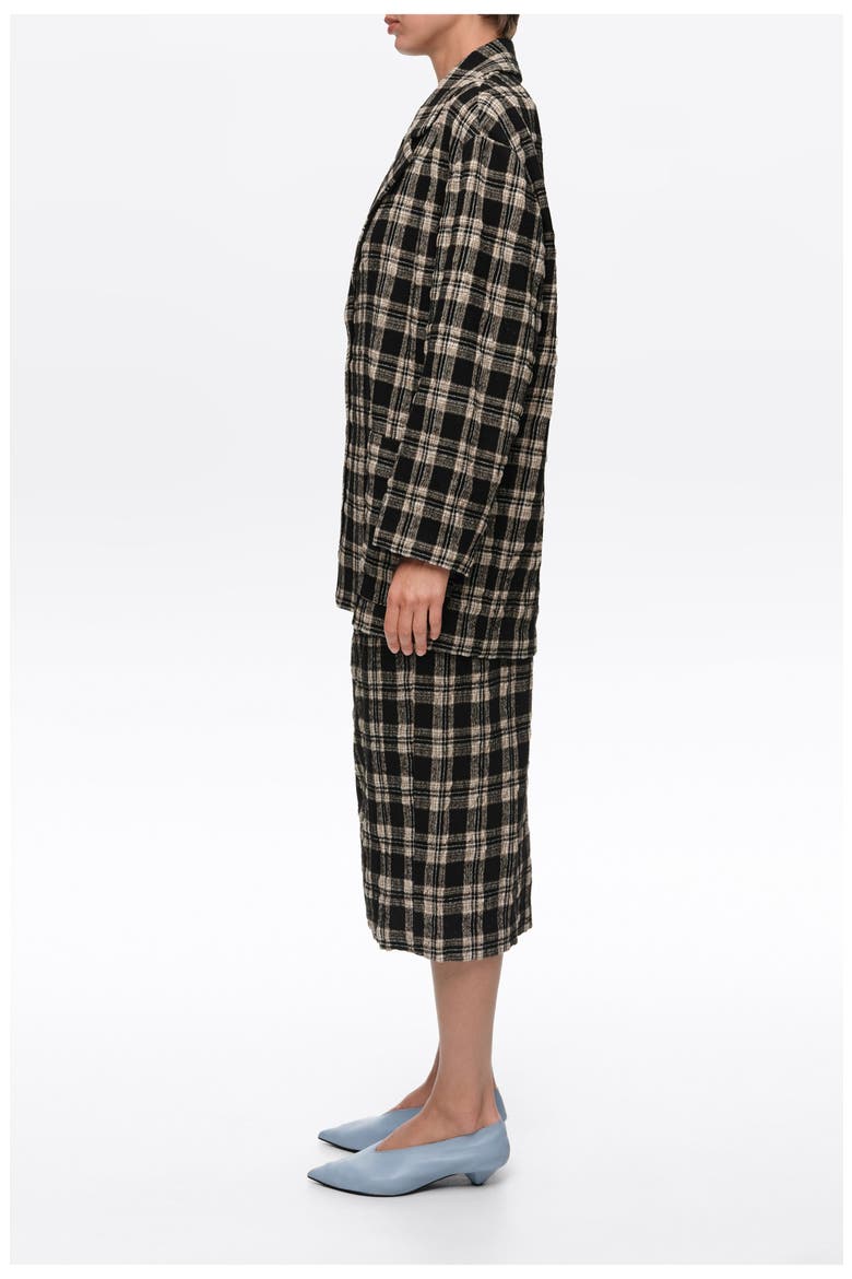 Checked Straight Wool Midi Skirt, Alternate, color, BLACK