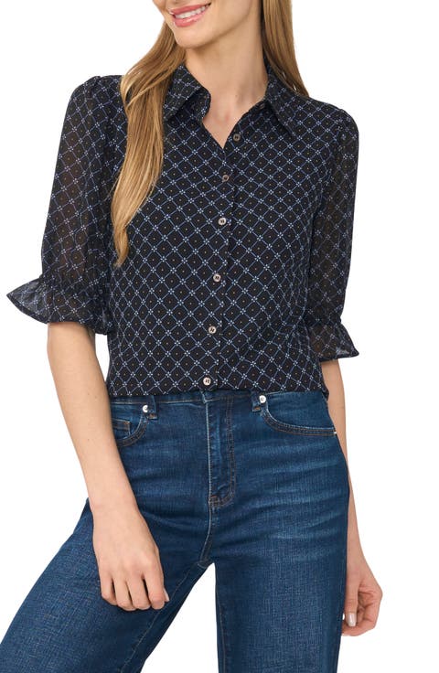Smocked Cuff Button Down Shirt