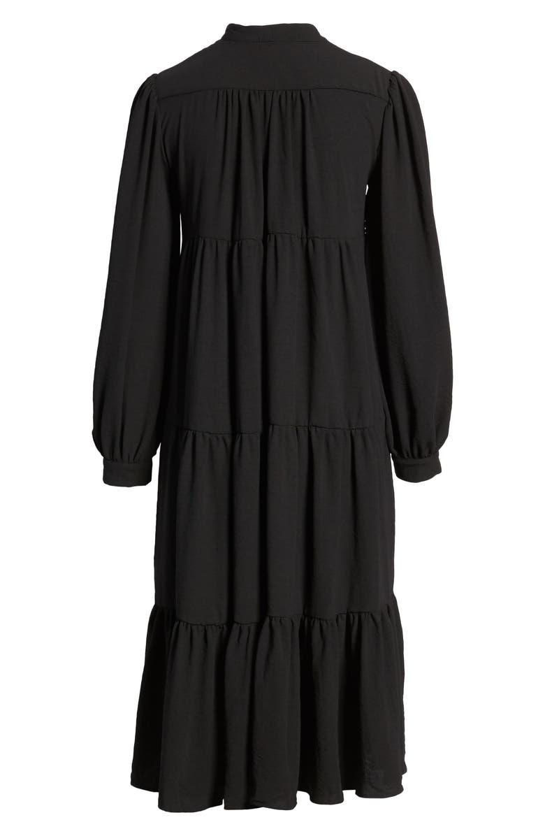 Topshop Tiered Tie Neck Chuckon Long Sleeve Midi Dress, Alternate, color, 