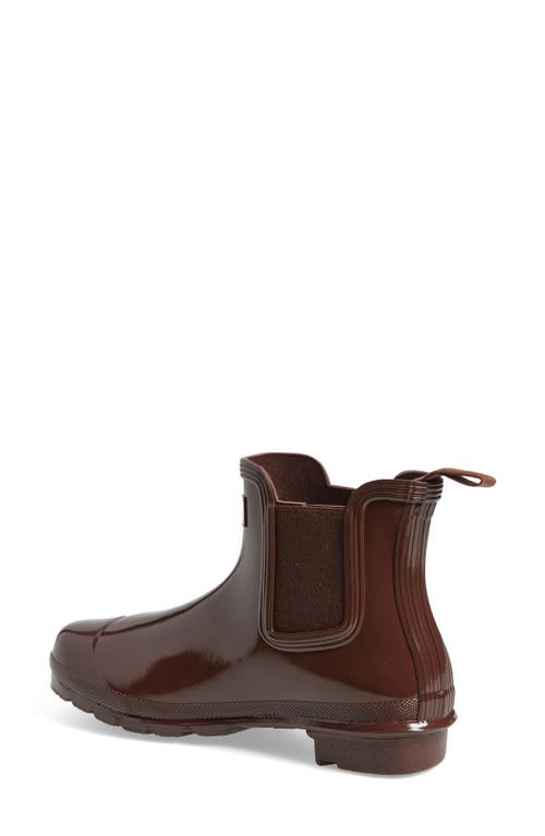 Shop Hunter Original Gloss Waterproof Chelsea Boot In Brown Bolt