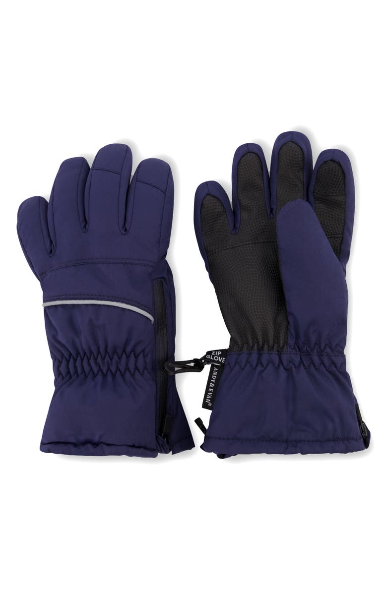 Andy & Evan Kids' Zip Gloves, Main, color, Navy
