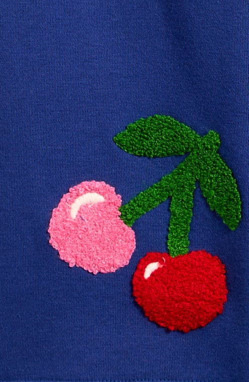 Shop Mini Boden Kids' Cherry Appliqué Wide Leg Graphic Sweatpants In Starboard Blue Cherries