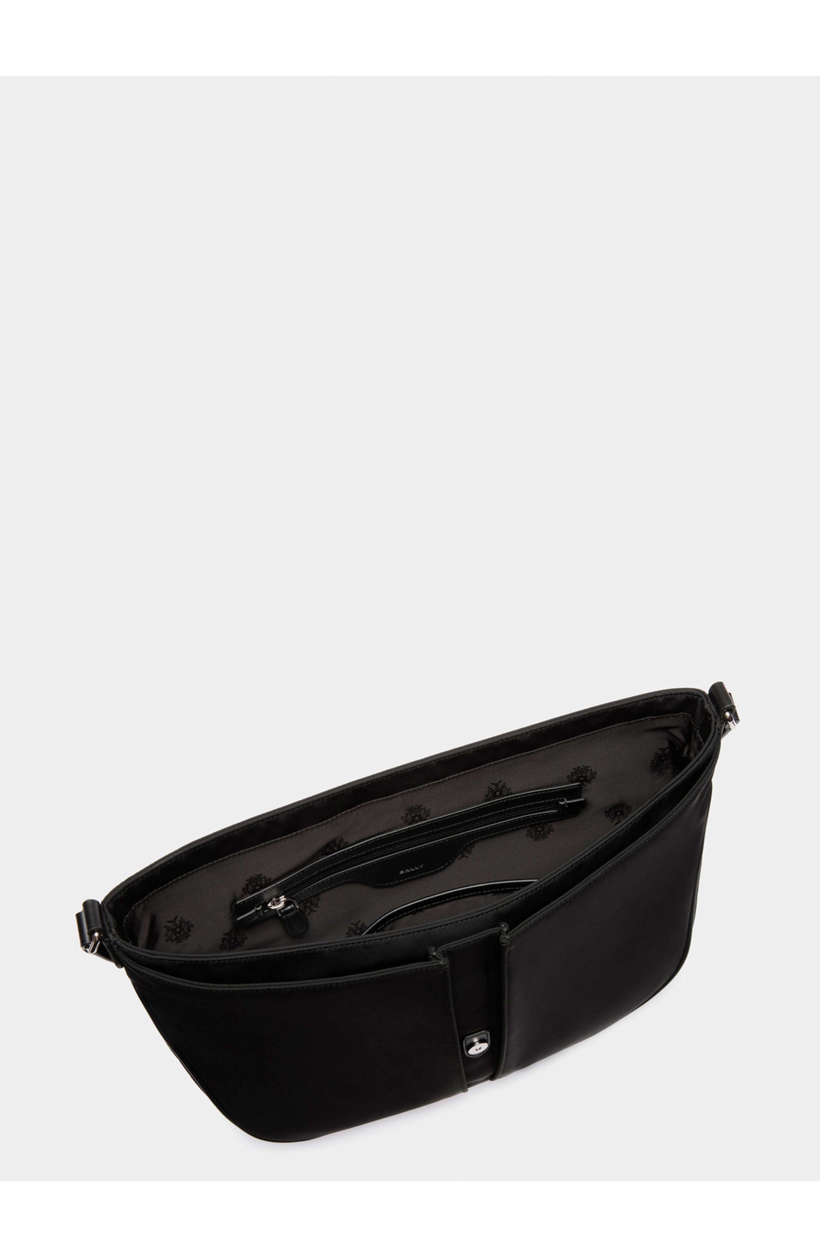 Bally B-Light Messenger Bag in Nylon and Leather, Alternate, color, Black+Palladio