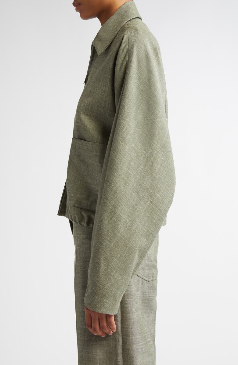 FERRAGAMO Patch Pocket Virgin Wool & Silk Blend Jacket, Alternate, color, Olive/ White