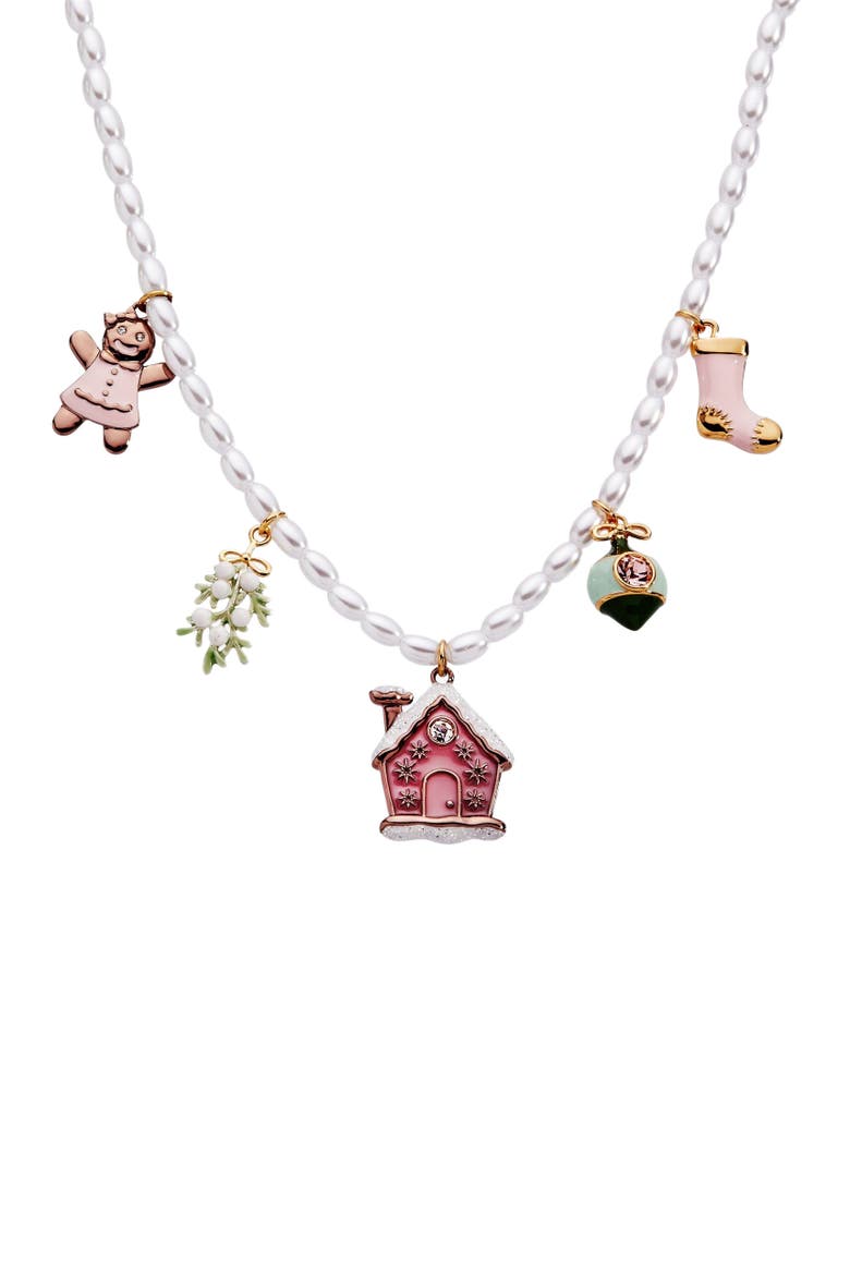 Pink Christmas Beaded Charm Necklace, Main, color, Gold