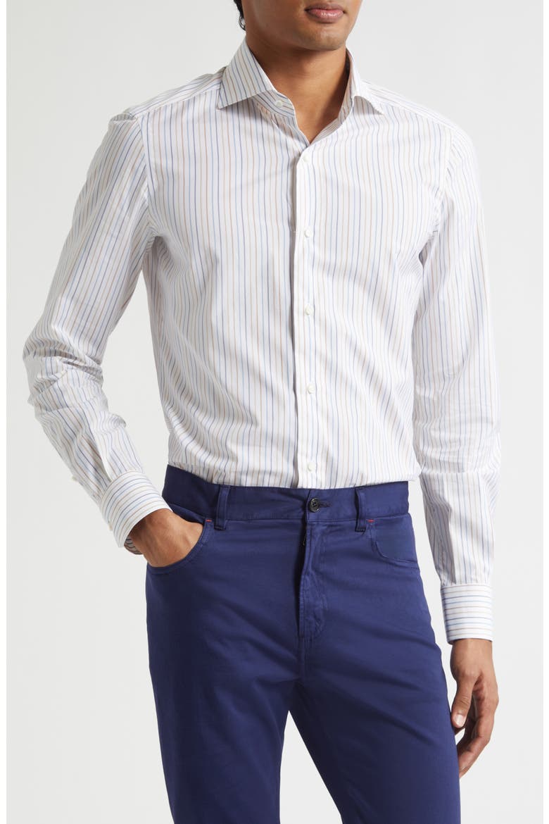 Stripe Cotton Button-Up Shirt, Main, color, WHITE