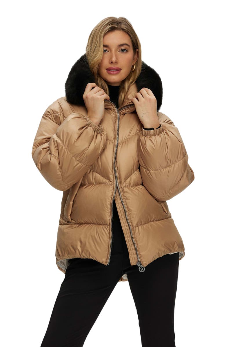 GORSKI Apres-Ski High-Low Jacket With Toscana Detachable Trim, Alternate, color, Camel/Black