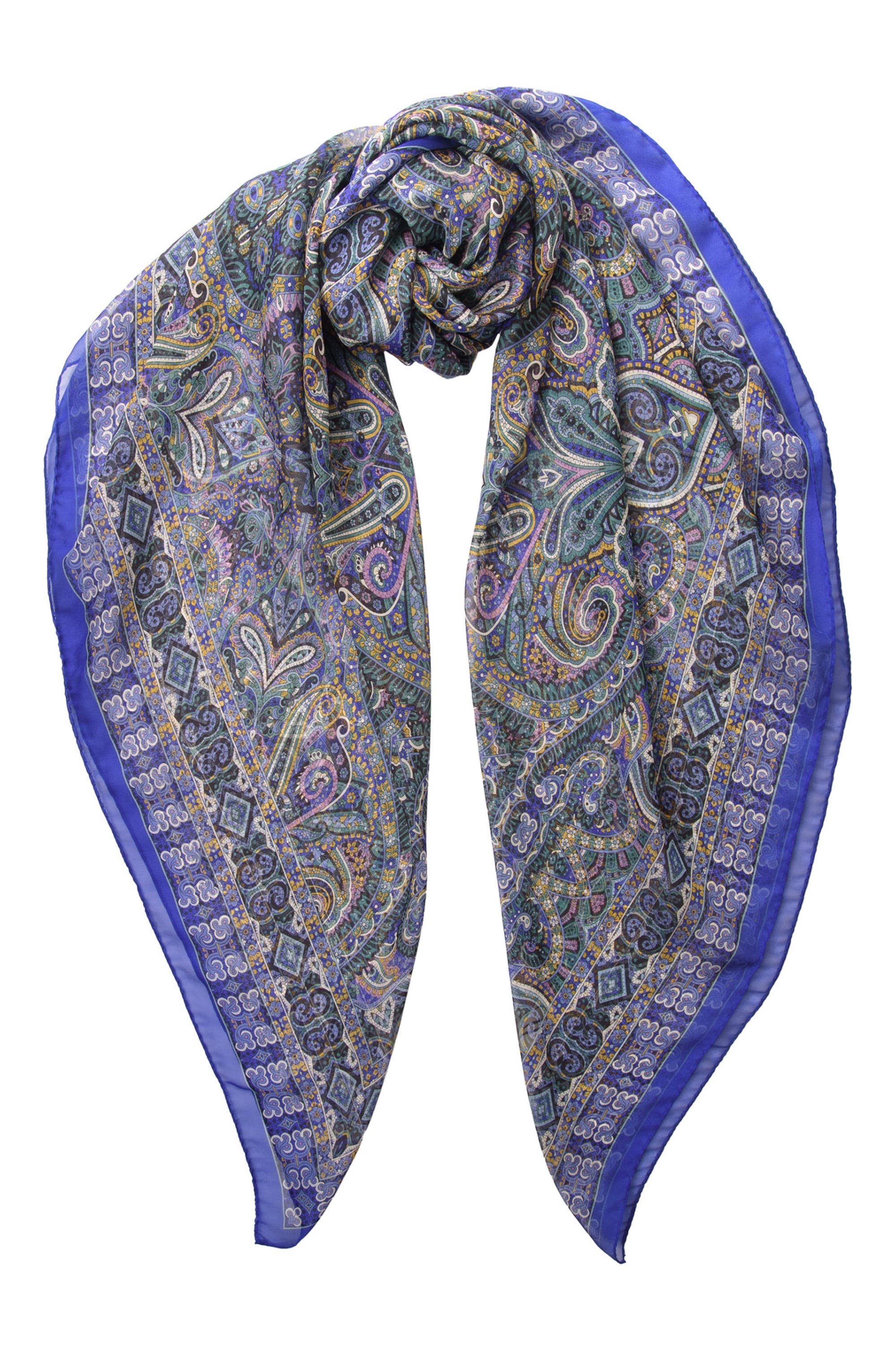 Elizabetta Ambra - Large Silk Scarf for Women in Blueberry 