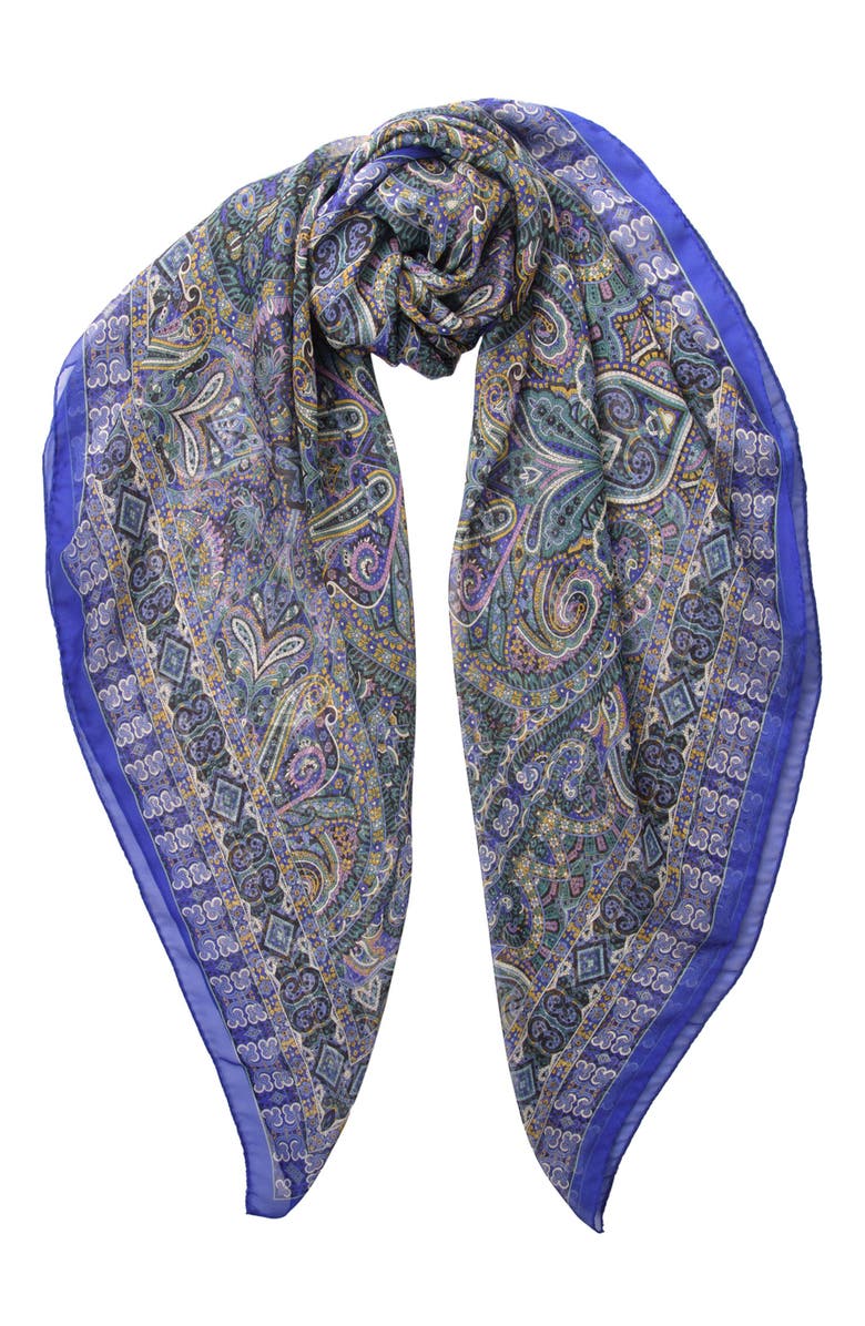 Elizabetta Ambra - Large Silk Scarf for Women, Main, color, Blueberry