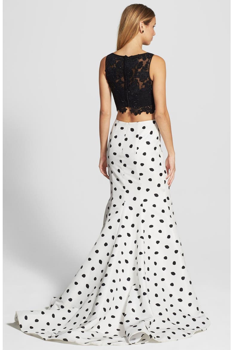 Embellished Lace Crop Tank & Dotted Mermaid Skirt, Alternate, color, IVORY/ BLACK