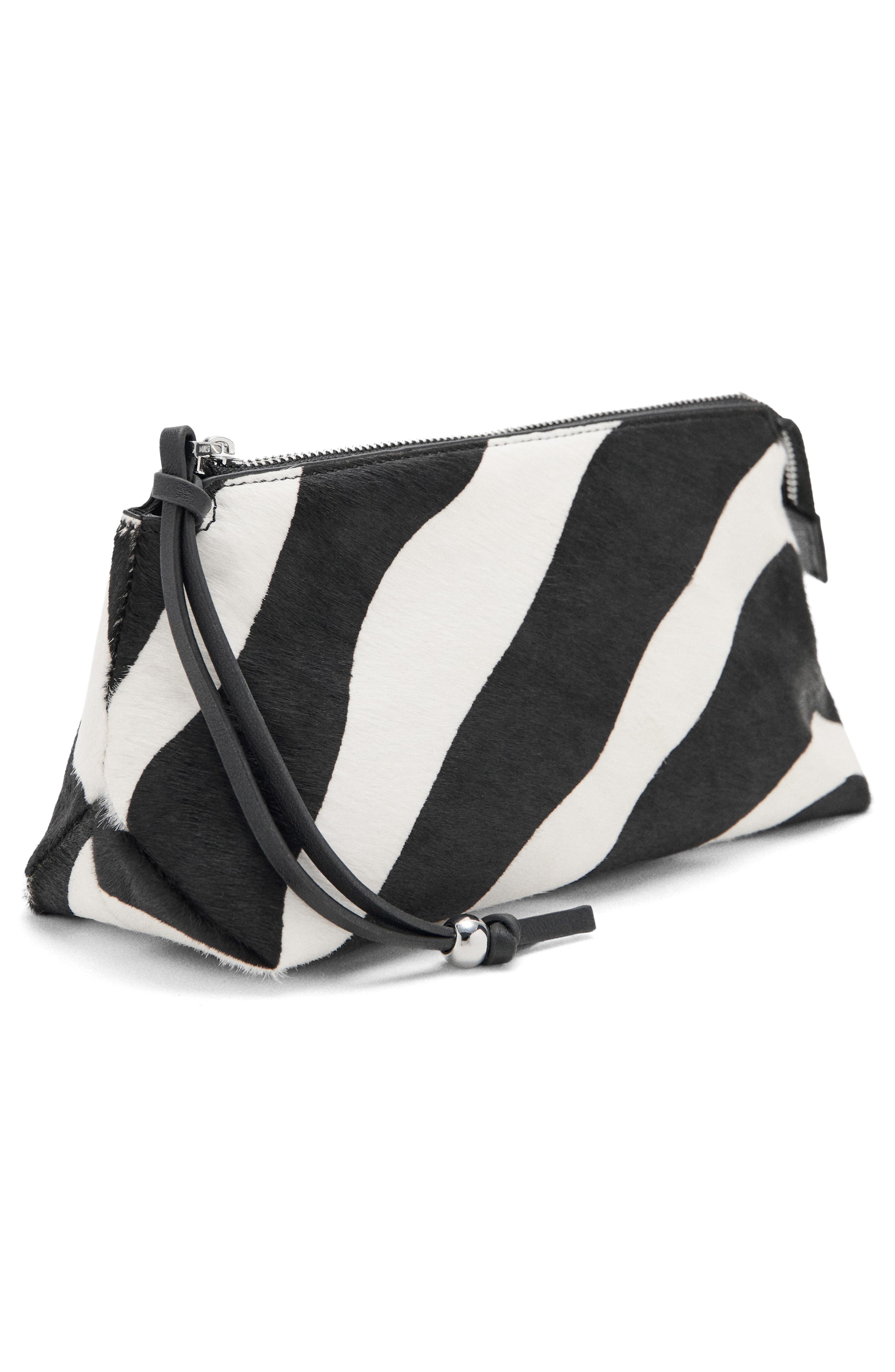 Zebra Genuine Calf Hair Cosmetics Bag, Alternate, color, BLACK
