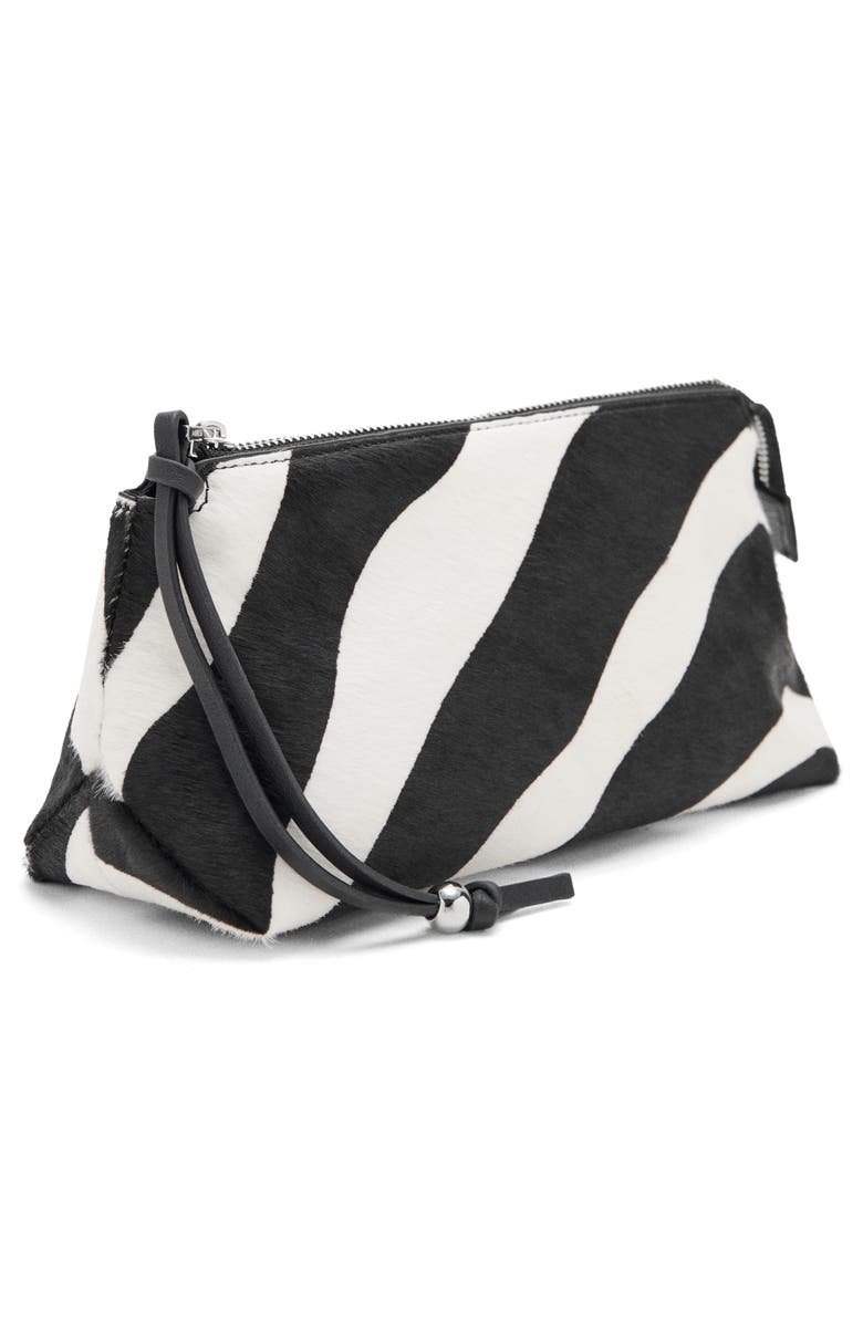 MANGO Zebra Genuine Calf Hair Cosmetics Bag, Alternate, color, Black
