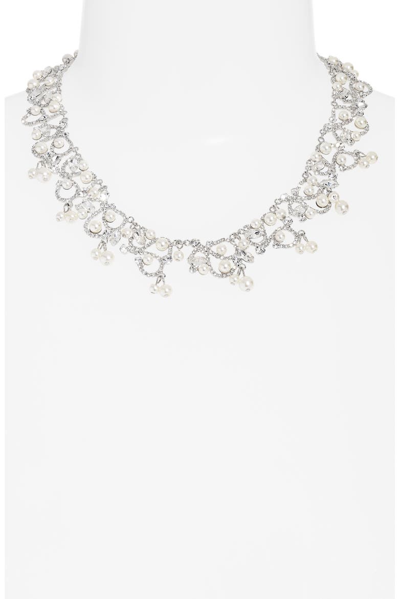 Crystal & Imitation Pearl Necklace, Alternate, color, CRYSTAL/ PEARL/ RHODIUM