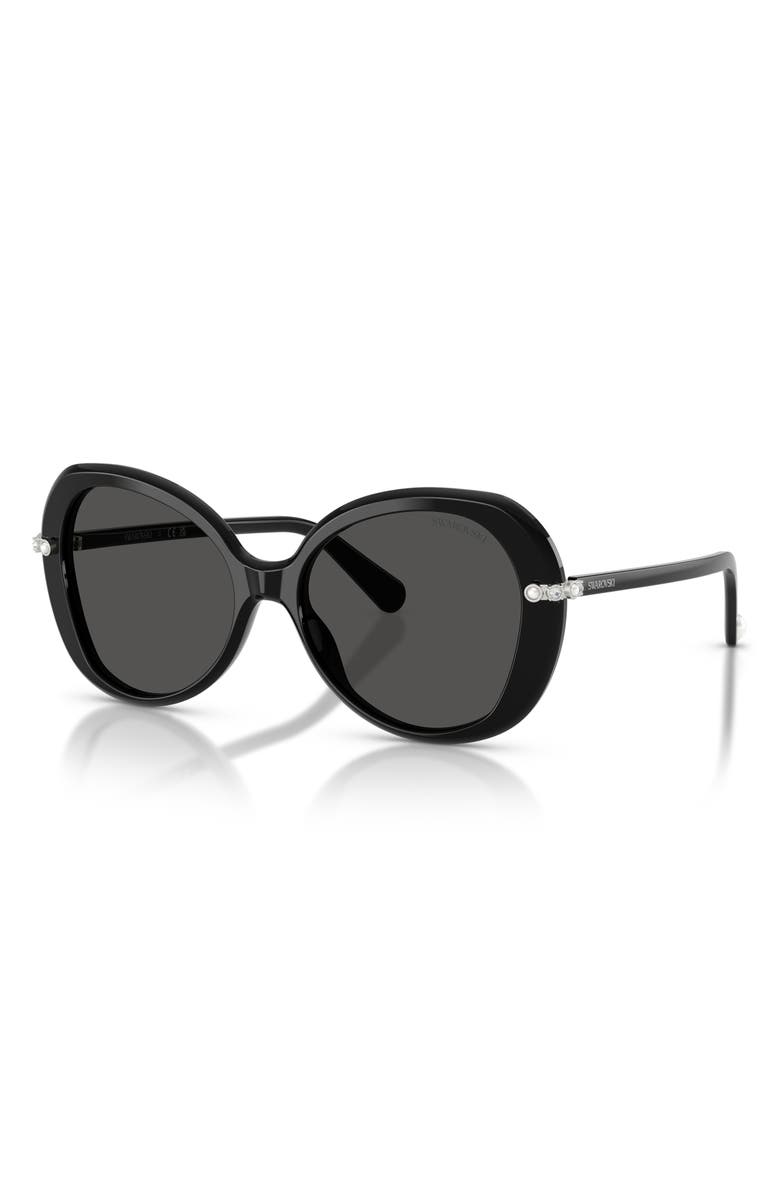 Swarovski 55mm Butterfly Sunglasses, Alternate, color, Black / Dark Grey