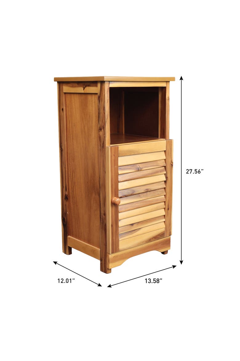 Serene Handcrafted Acacia Wood Bathroom Freestanding Floor Storage Cabinet with Louvered Door and Open Shelf, Alternate, color, Natural